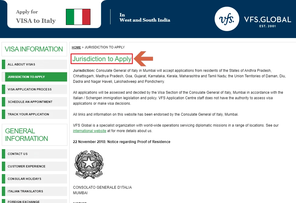 Consulate General of Italy in Mumbai Jurisdiction